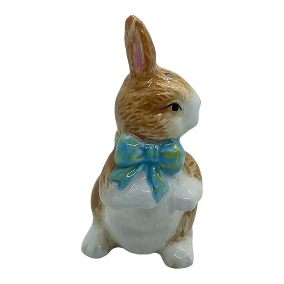 Vintage Brown Bunnies with Pink & Blue Bow around Neck Salt and Pepper Shakers - Picture 13 of 16